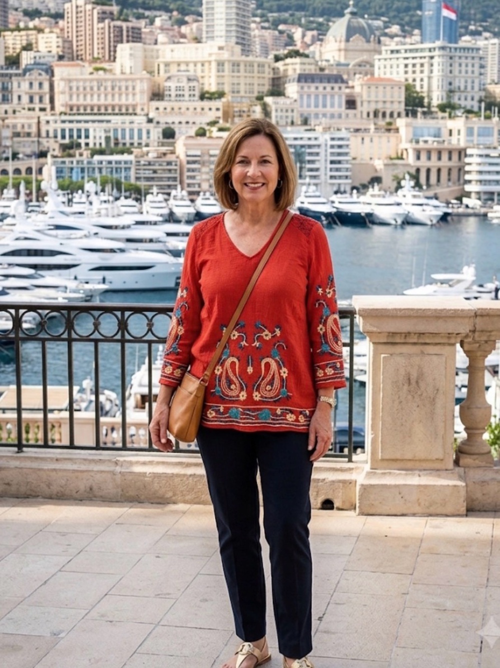 MULTIPLES Red Top with Embroidered Details size M GUC